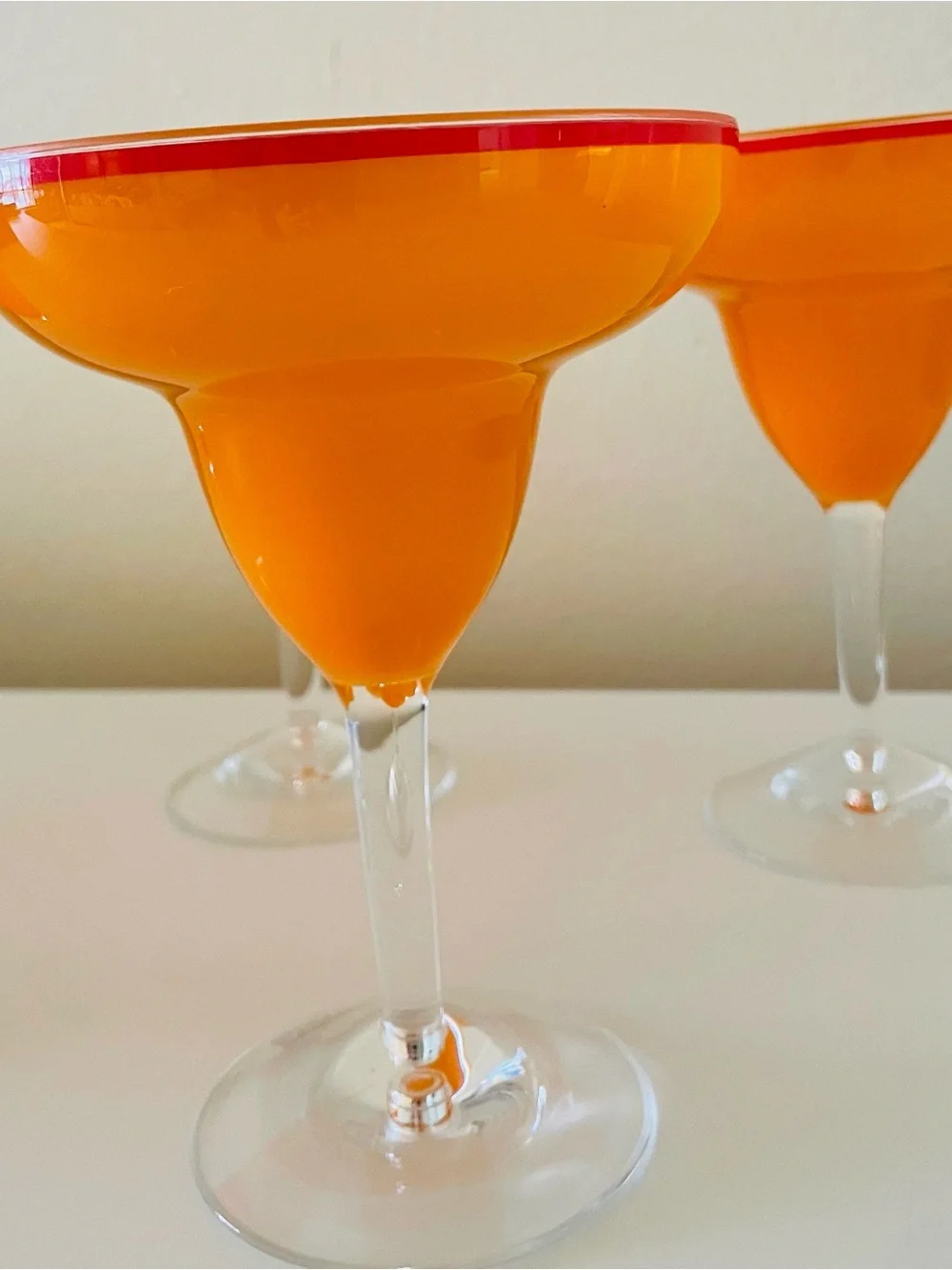 Crate and Barrel Orange Glass Margarita Plastic Glasses